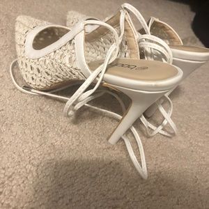 White Pointed Toe Boho Heel With Ankle Tie